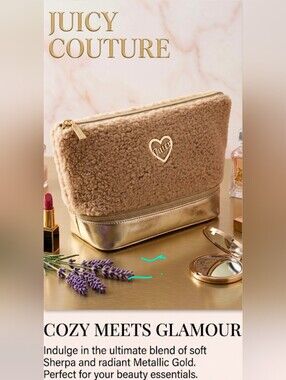 Juicy Couture Sherpa and Metallic Gold cosmetic bag NWT